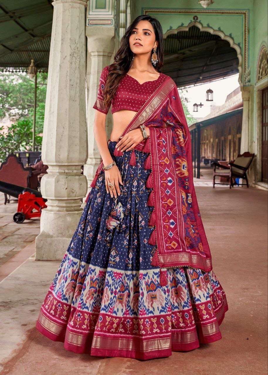 Women's Traditional Patola Print Tussar Silk Lehenga Choli with Festive Dupatta - Image 6